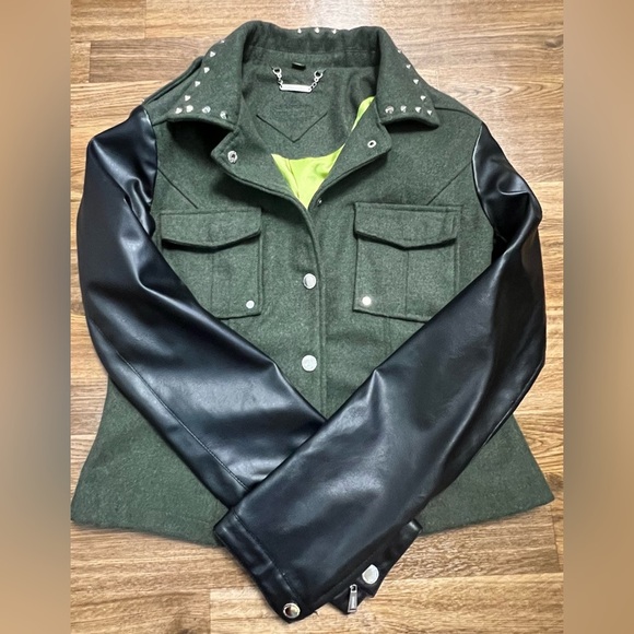 Jou Jou faux leather fleece military jacket punk festival studded medium EUC - Picture 11 of 11